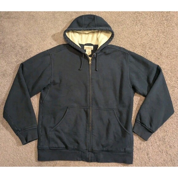 L.L. Bean Katahdin Iron Works Sherpa Lined Navy Blue Hoodie Sweatshirt Men's M - Picture 1 of 6